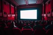 © adri - A dark theater with red seats and a blank screen, waiting for the show to begin.
