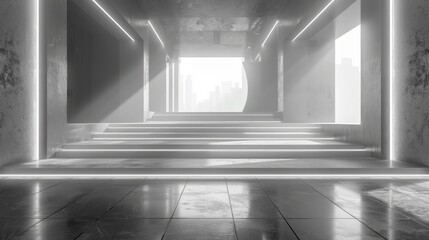 Wall Mural - background, modern, interior, 3d, room, abstract, design, white, light, illustration, wall, stage, e