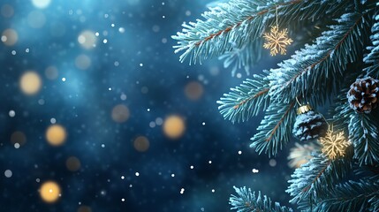 Wall Mural - festive christmas background with snowflakes and fir branches, perfect for holiday season designs an