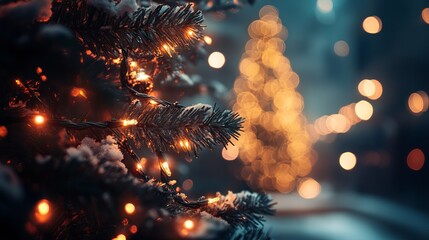 Wall Mural - beautifully decorated christmas tree with twinkling lights in a cozy living room setting during the 