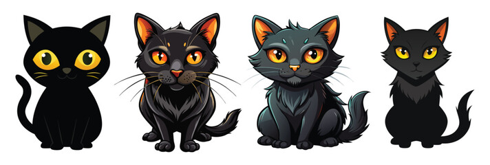 set of Black Cat with Glowing Eyes, halloween Cat, halloween vector