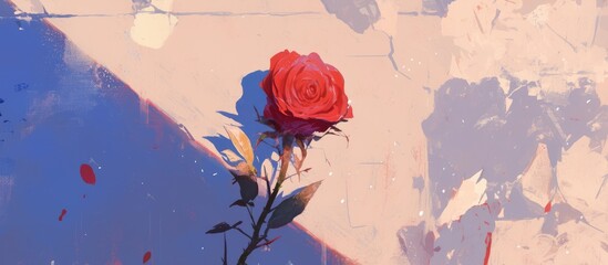 Wall Mural - Close up painting of a rose flower