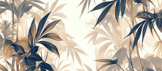 Wall Mural - Tropical palm leaves artwork featuring beige foliage against a light backdrop suitable for mural or wallpaper printing