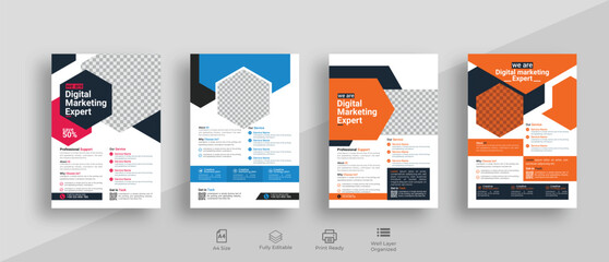 Wall Mural - Corporate business flyer template design set with blue, orange, red, and blue colors. marketing, business proposal, promotion, advertising marketing Business Flyer set.