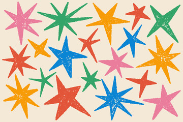 Wall Mural - star shapes set. abstract random pencil and crayon kids drawing. spiky geometric vector elements. ha