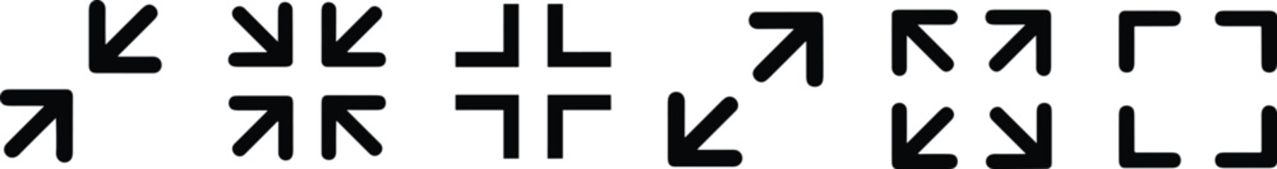Maximize and minimize screen buttons icon set. Full screen enter and exit sign collection. Arrow mark icons. Scalability icons in flat style for web site, UI, mobile app. Vector illustration