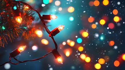 Wall Mural - vibrant and festive christmas lights display illuminating a holiday background with colorful decorat