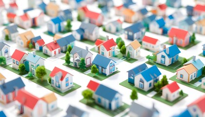 Contemporary Miniature Houses on White Background Showcasing Modern Urban Residential Development and Real Estate Investment Concepts