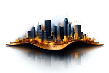 Poster - Clean, abstract skyline of a city, using simple lines and shapes to depict tall buildings and open spaces in a modern style