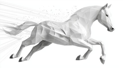 On a white background, a simple geometric horse sketch is painted with simple lines