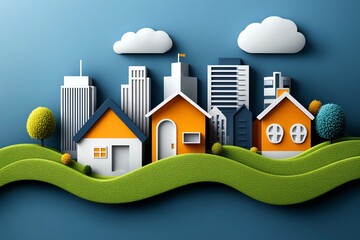 Poster - Clean, abstract skyline of a city, using simple lines and shapes to depict tall buildings and open spaces in a modern style