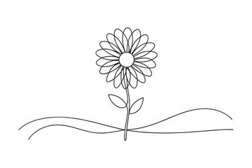 Wall Mural - Daisy flower isolated continuous line art flat vector illustration on white background