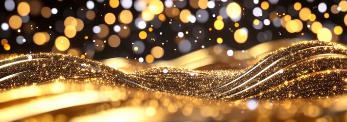 Wall Mural - abstract glitter lights on a black background. blue, gold, and black. defocused.