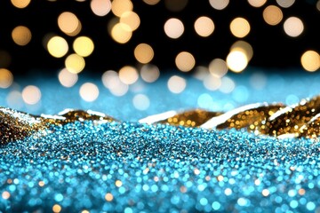 Wall Mural - abstract glitter lights in blue, gold, and black. defocused.