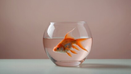 Goldfish swimming in a pink-toned aquarium, displaying vibrant yellow and orange fins