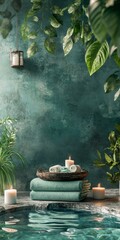 Wall Mural - A green wall with a green background and a green towel on top of a towel