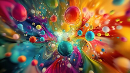 Wall Mural - Vibrant Abstract Swirl with Colorful Spheres