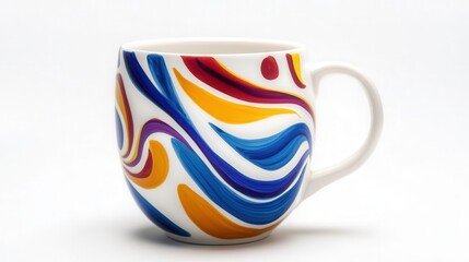 Colorful ceramic mug, white isolated background