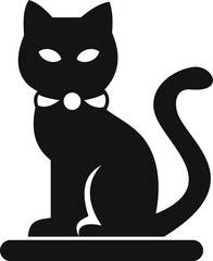 Poster - This vector illustration features a sleek black cat with a collar, gracefully sitting