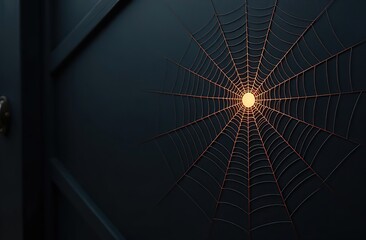 Spider web silhouette against black wall - halloween theme dark background