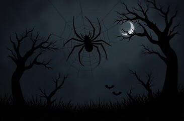 Spider web silhouette against black wall - halloween theme dark background