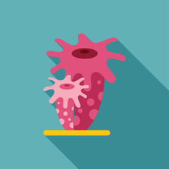 Poster - Minimalist flat design icon of two pink coral reef polyps growing on the seabed with long shadow on turquoise background