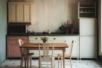 Modern kitchen architecture featuring a stylish furniture table.