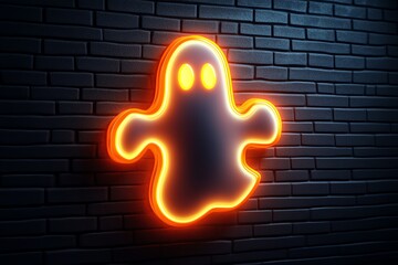 Aufkleber - Minimalist ghost icon for Halloween, with a simple, glowing outline floating against a dark background