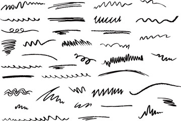 hand drawn charcoal pencil squiggles rough brush strokes collection