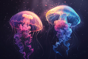 Bioluminescent jellyfish in the deep sea