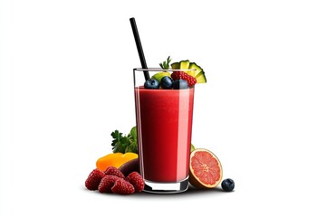 Fototapete - Simple smoothie icon, showing a glass with a straw and a clean, abstract representation of fresh fruits and veggies inside