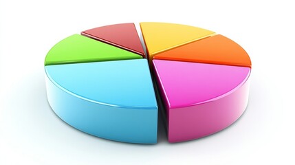 Fototapete - A vibrant financial pie chart illustrating a company's revenue breakdown, with colorful segments for different products, set against a clean white background for clarity.