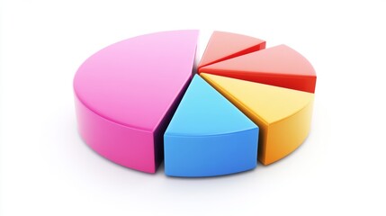 Fototapete - A vibrant financial pie chart illustrating a company's revenue breakdown, with colorful segments for different products, set against a clean white background for clarity.