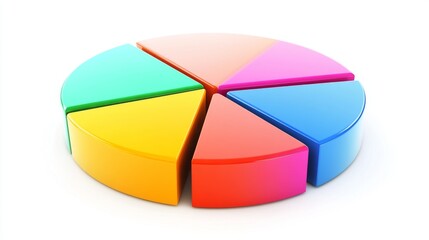 Fototapete - A vibrant financial pie chart illustrating a company's revenue breakdown, with colorful segments for different products, set against a clean white background for clarity.