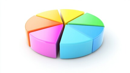 Fototapete - A vibrant financial pie chart illustrating a company's revenue breakdown, with colorful segments for different products, set against a clean white background for clarity.