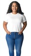 © MheeP - PNG mockup highlighting women's fashion with a focus on plus-size white shirt and jeans.