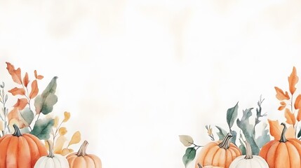 Poster - A fall harvest border featuring pumpkins, gourds, and foliage adds rich fall colors to design, 