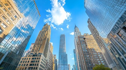 Aufkleber - A vibrant photo of a city skyline with financial district buildings, symbolizing the connection between urban development and business growth, perfect for corporate branding