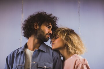 Wall Mural - A man and a woman are hugging each other