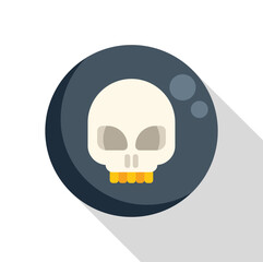 Canvas Print - Flat vector icon of a white skull on a dark moon background, with a long shadow for a modern and minimalist look