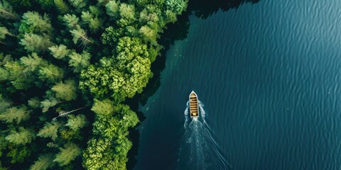 Wall Mural - Bird's-Eye Perspective of a Vessel Navigating Among the Trees