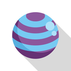 Sticker - Purple fitness ball with blue stripes is laying on a white background, casting a long shadow