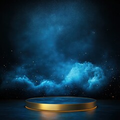 Golden Pedestal with Blue Nebula Background.