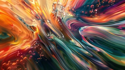 Wall Mural - abstract digital art piece showcasing a dynamic interplay of swirling colors and shimmering bubbles.