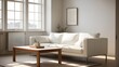 © Ai Creations - A cozy modern living room with a sleek white sofa and a wooden coffee table