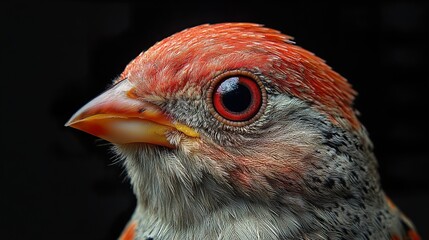 Sticker - Close-up Portrait of a Bird with Red Feathers and a Sharp Beak