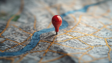 Wall Mural - red pin pointing location showing travel destination on map