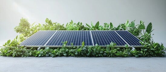 Poster - Solar panels surrounded by lush green plants, representing sustainable energy and a clean environment.