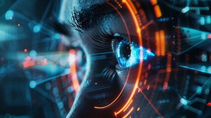 Wall Mural - human eye with a digital interface overlay, signifying the interconnectedness of technology and huma