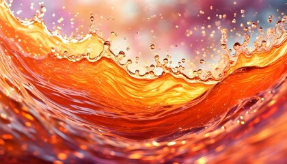 Wall Mural - Vibrant orange liquid splash with sparkling droplets, creating an energetic and colorful abstract backdrop